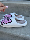 Pink & black bow slippers