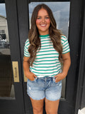 Everyday Crewneck Stripe Tee- Kelly Green