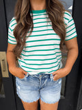 Everyday Crewneck Stripe Tee- Kelly Green