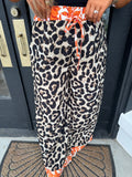 Leopard print wide band pants with contrast