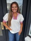 Ivory & pink quilted half zip top