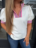 Ivory & pink quilted half zip top