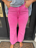 Acid wash boot cut jeans-hot pink