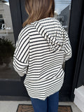 Long sleeve stripe & solid contrast hooded top
