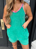 Kelly green mineral wash athletic romper
