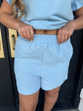 Light blue half zip ribbed short set