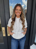 Cream & taupe striped hooded top