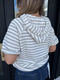 Cream & taupe striped hooded top