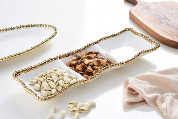 3 Section Serving Piece- Gold & white