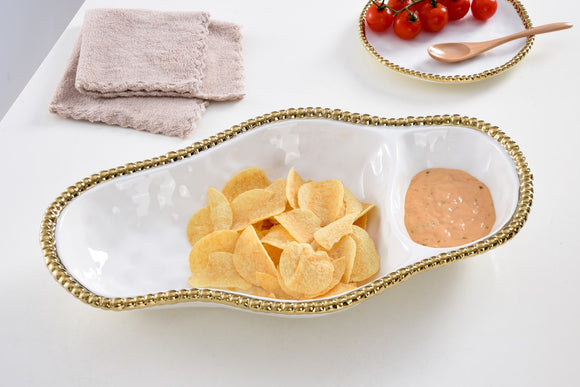 2 Section Serving Piece- Gold and white