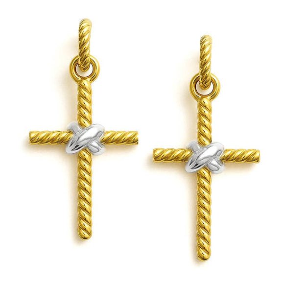 Twist Textured Gold Cross with Silver Accents 1.25