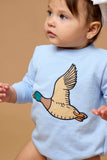 Baby Mallard Skies Applique Sweatshirt Bubble Romper: Blue / 0-3m