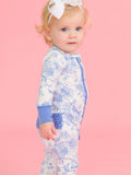SoftSnooze™ Baby Girls Bamboo Viscose Periwinkle Butterfly Garden Convertible Ruffle One Piece Footie Pajama : Blue / Newborn
