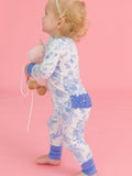 SoftSnooze™ Baby Girls Bamboo Viscose Periwinkle Butterfly Garden Convertible Ruffle One Piece Footie Pajama : Blue / Newborn