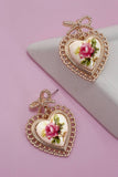ROSE CERAMIC PORCELAIN BOW DROP EARRINGS | 80E6410: Gold