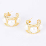 Faux Pearl Metal Mini Hoop Earring: GD