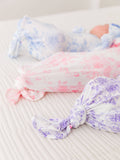SoftSnooze™ Baby Girls Bamboo Viscose Periwinkle Butterfly Garden Ruffle Knotted Sleep Gown & Bow Hat Set: Blue / Newborn-3m