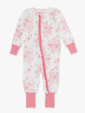 SoftSnooze™ Baby Girls Bamboo Viscose Bubblegum Butterfly Garden Toile Convertible Ruffle One Piece Footie Pajama : White / 0-3m