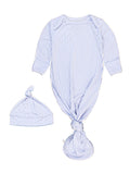 SoftSnooze™ Baby Bamboo Viscose Periwinkle & White Micro Stripe Knotted Sleep Gown & Hat Set: Blue / Newborn-3m