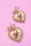 ROSE CERAMIC PORCELAIN BOW DROP EARRINGS | 80E6410: Gold