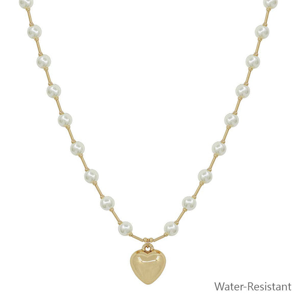 Water Resistant 6MM Pearl Beaded Chain with Puffy Heart 16