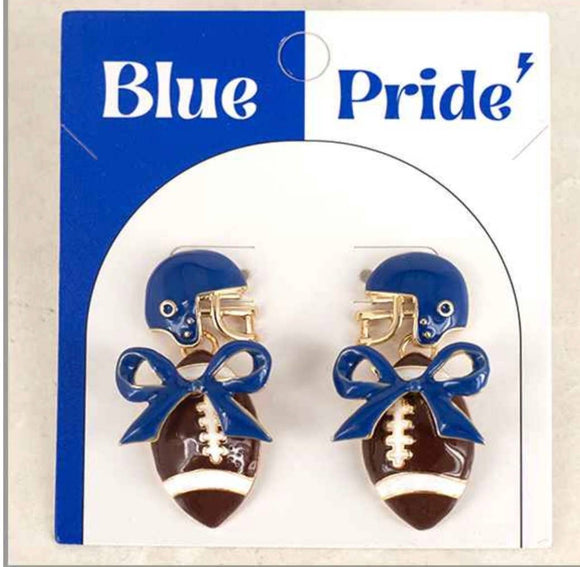 Blue and White Gameday with Bow and Football 1.75