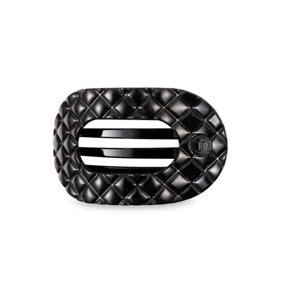 Flat Round Hair Clip | Medium | Jet Black Quilted
