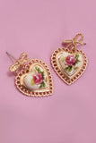 ROSE CERAMIC PORCELAIN BOW DROP EARRINGS | 80E6410: Gold