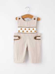 Halloween & Thanksgiving Pumpkin Smock Embroidered Boys Romper: 6M