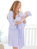 SoftSnooze™ Baby Bamboo Viscose Periwinkle & White Micro Stripe Knotted Sleep Gown & Hat Set: Blue / Newborn-3m