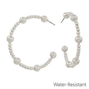 Water Resistant Silver Beaded with 6MM Silver Beaded 2" Hoop Earring