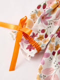 Halloween & Thanksgiving Pumpkin Embroidery Smock Floral Baby Girl Romper: 6M