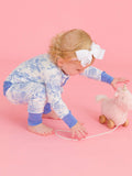 SoftSnooze™ Baby Girls Bamboo Viscose Periwinkle Butterfly Garden Convertible Ruffle One Piece Footie Pajama : Blue / Newborn