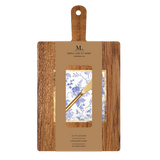 14x8" Acacia Board w/ Handle Gold Spreader, Timeless Napkin