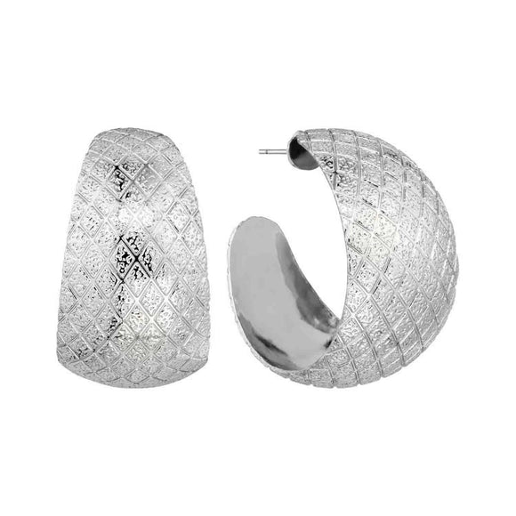 Silver Diamond Textured Open Hoop 1