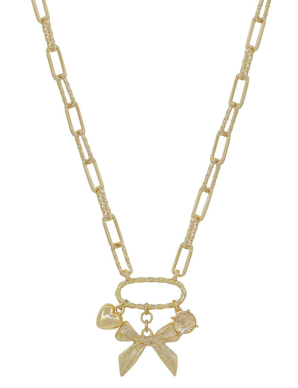 Gold Chain with Bow, Pearl and Coin Charms 16