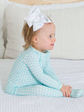 SoftSnooze™ Baby Cotton Modal Blue Breeze Gingham Footed One Piece Pajama: Blue / 0-3m