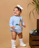 Baby Mallard Skies Applique Sweatshirt Bubble Romper: Blue / 0-3m