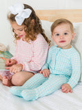 SoftSnooze™ Baby Cotton Modal Blue Breeze Gingham Footed One Piece Pajama: Blue / 0-3m