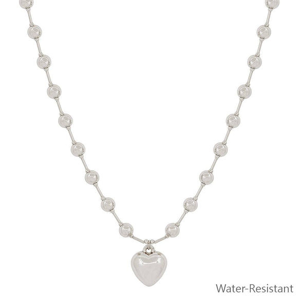 Water Resistant 6MM Silver Beaded Chain with Puffy Heart 16